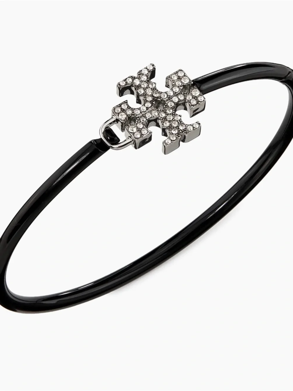 NWT Tory Burch Eleanor Pavé Double T Black Enamel Cuff Bracelet
